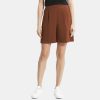 Women Theory Outlet | Pleated Pull-On Short In Stretch Linen Cognac