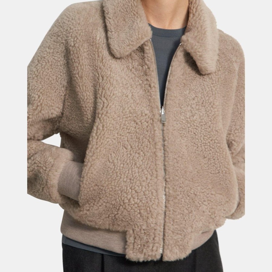 Women Theory Outlet | Bomber Jacket In Shearling Malt