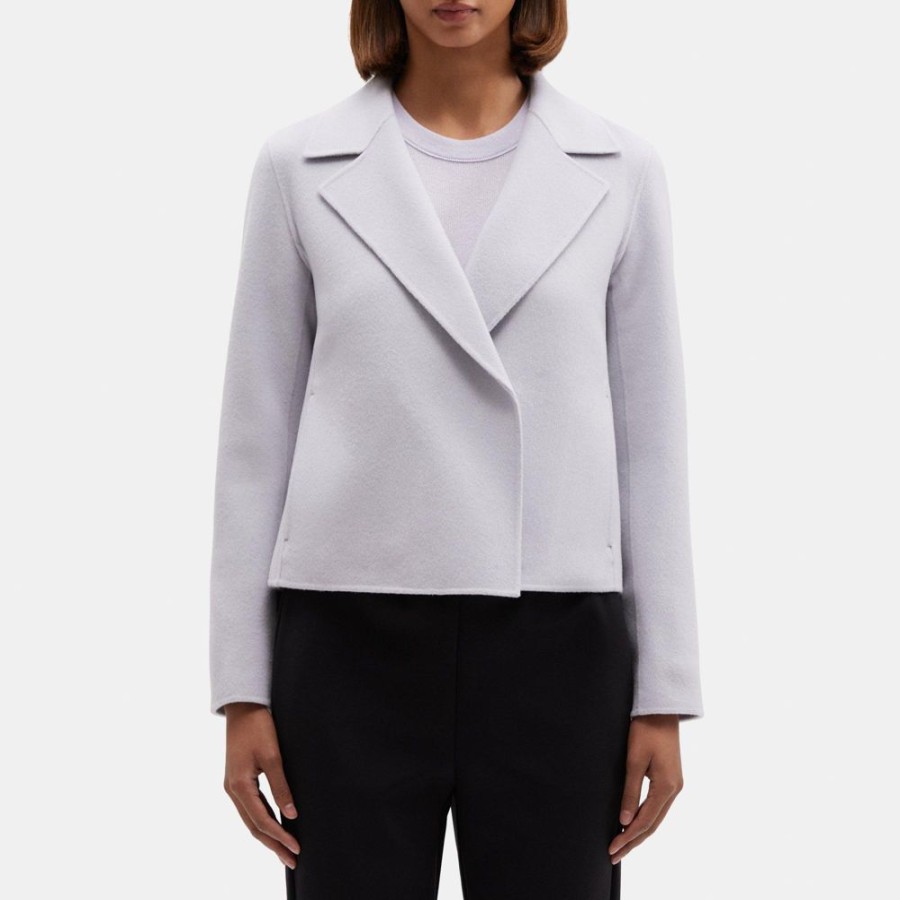 Women Theory Outlet | Cropped Open Front Jacket In Double-Face Wool-Cashmere Light Stone