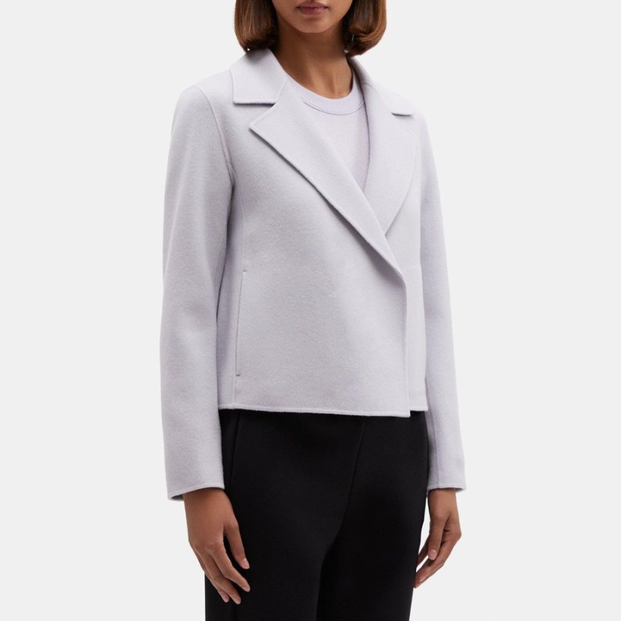 Women Theory Outlet | Cropped Open Front Jacket In Double-Face Wool-Cashmere Light Stone