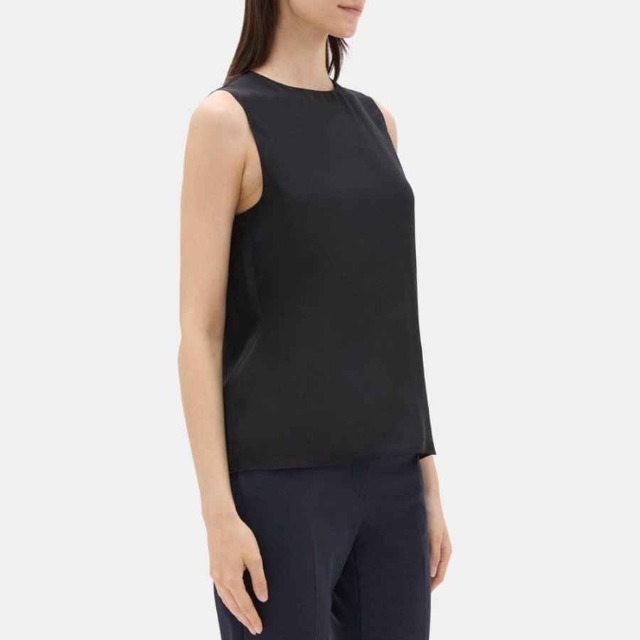 Women Theory Outlet | Straight Shell Top In Silk Georgette Black