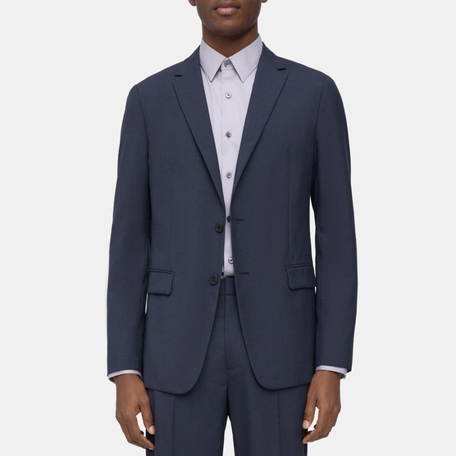 Men Theory Outlet | Unstructured Blazer In Houndstooth Wool Blend Navy Multi