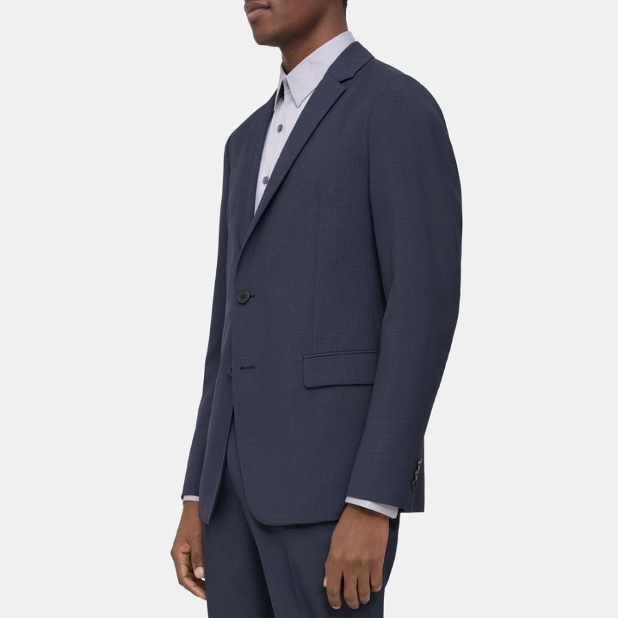 Men Theory Outlet | Unstructured Blazer In Houndstooth Wool Blend Navy Multi