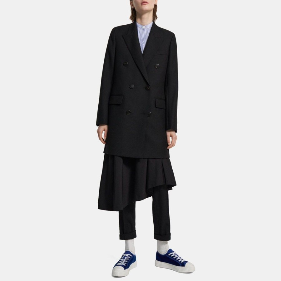 Women Theory Outlet | Double-Breasted Bonded Wool Coat Black