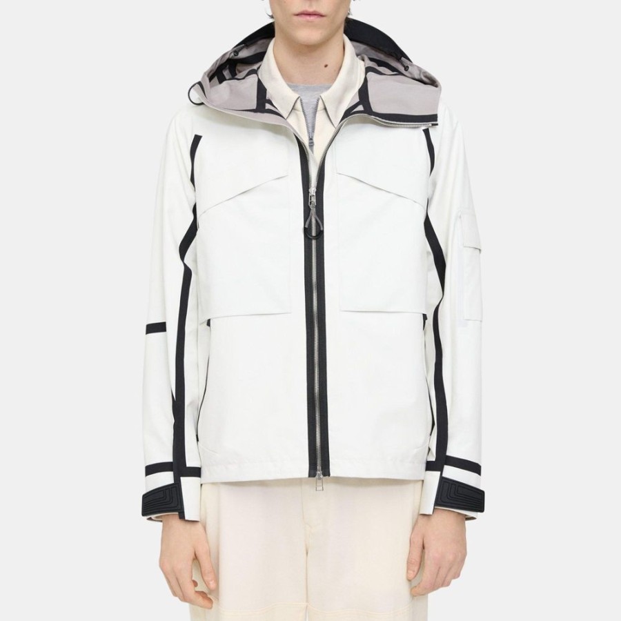 Men Theory Outlet | Hooded Jacket In Backed Cotton Ivory