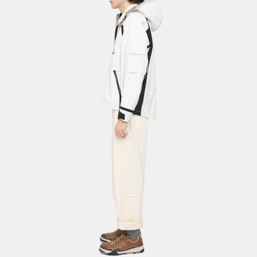 Men Theory Outlet | Hooded Jacket In Backed Cotton Ivory