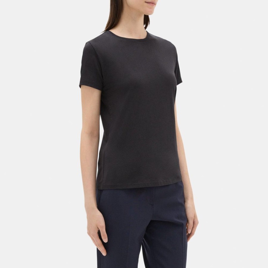 Women Theory Outlet | Crewneck Tee In Organic Cotton Black