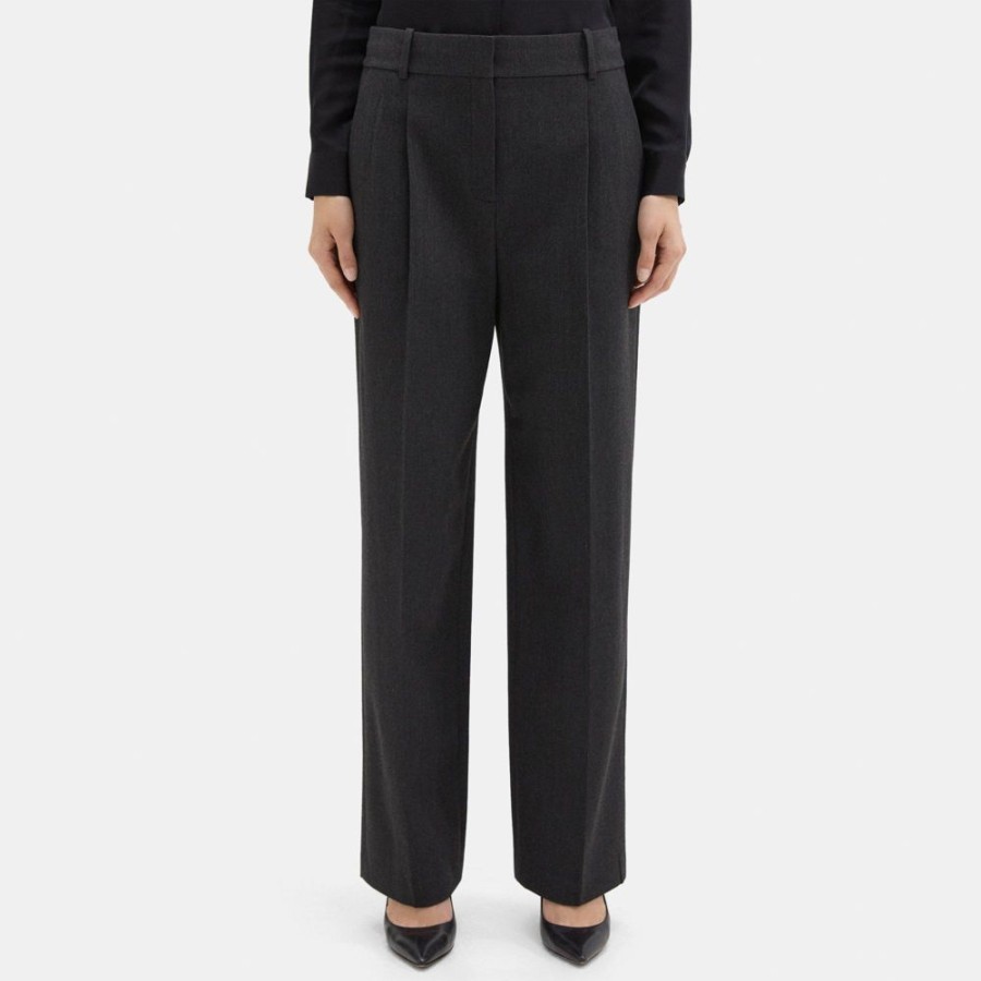 Women Theory Outlet | Double Pleat Pant In Soft Twill Charcoal