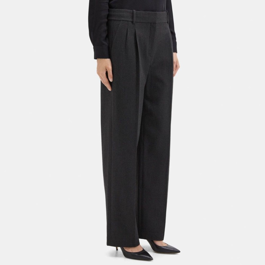 Women Theory Outlet | Double Pleat Pant In Soft Twill Charcoal