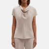 Women Theory Outlet | Short-Sleeve Cowl Top In Silk Georgette Light Taupe