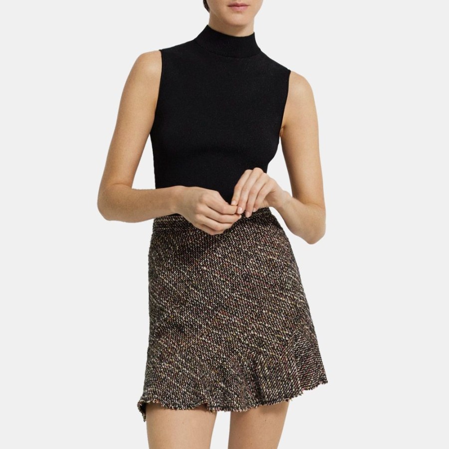 Women Theory Outlet | Diagonal Mini Skirt In Wool-Blend Tweed Green Multi