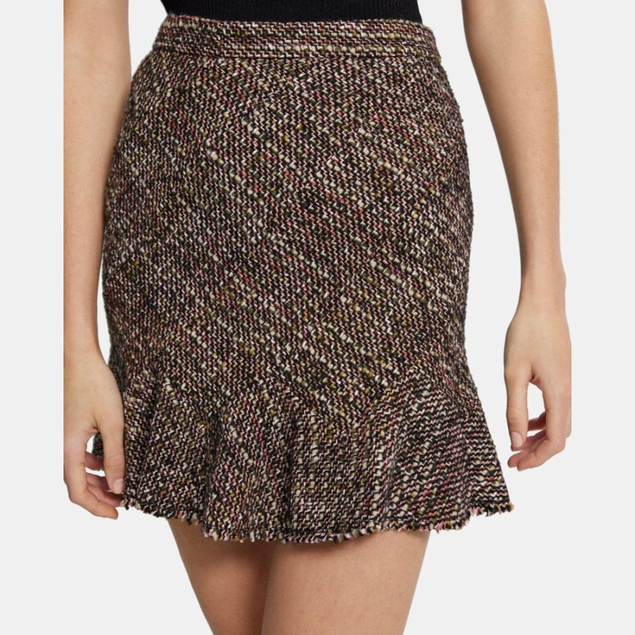 Women Theory Outlet | Diagonal Mini Skirt In Wool-Blend Tweed Green Multi