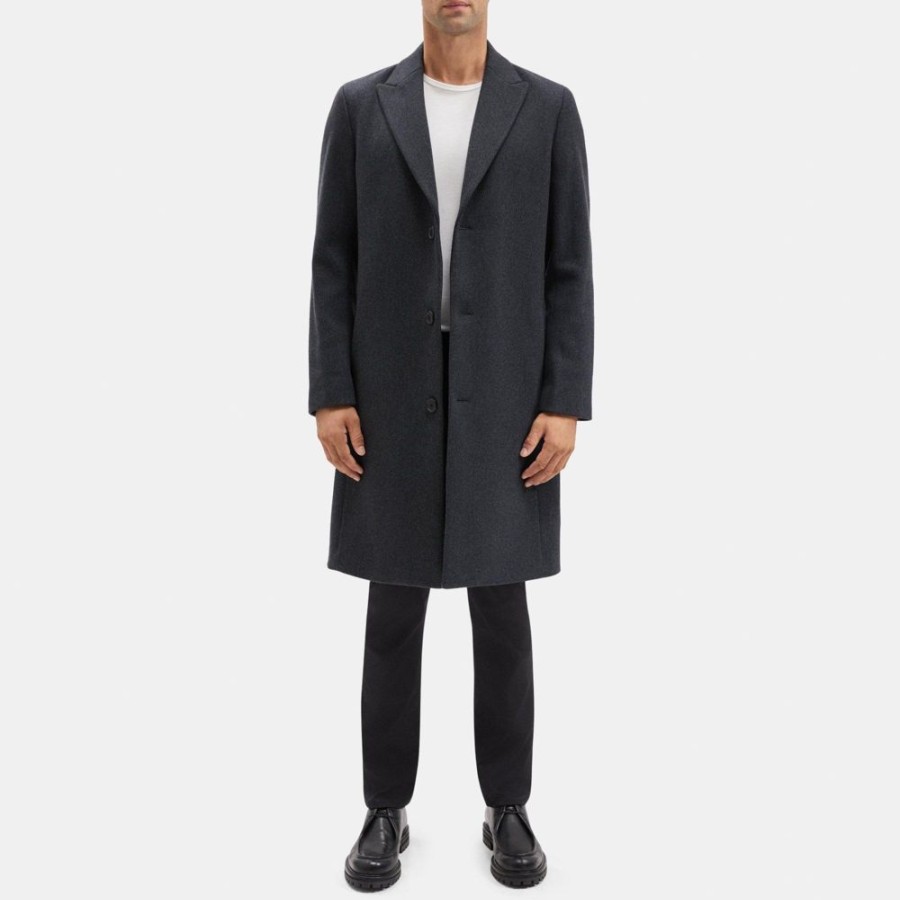 Men Theory Outlet | Tailored Coat In Wool-Blend Twill Grey Melange