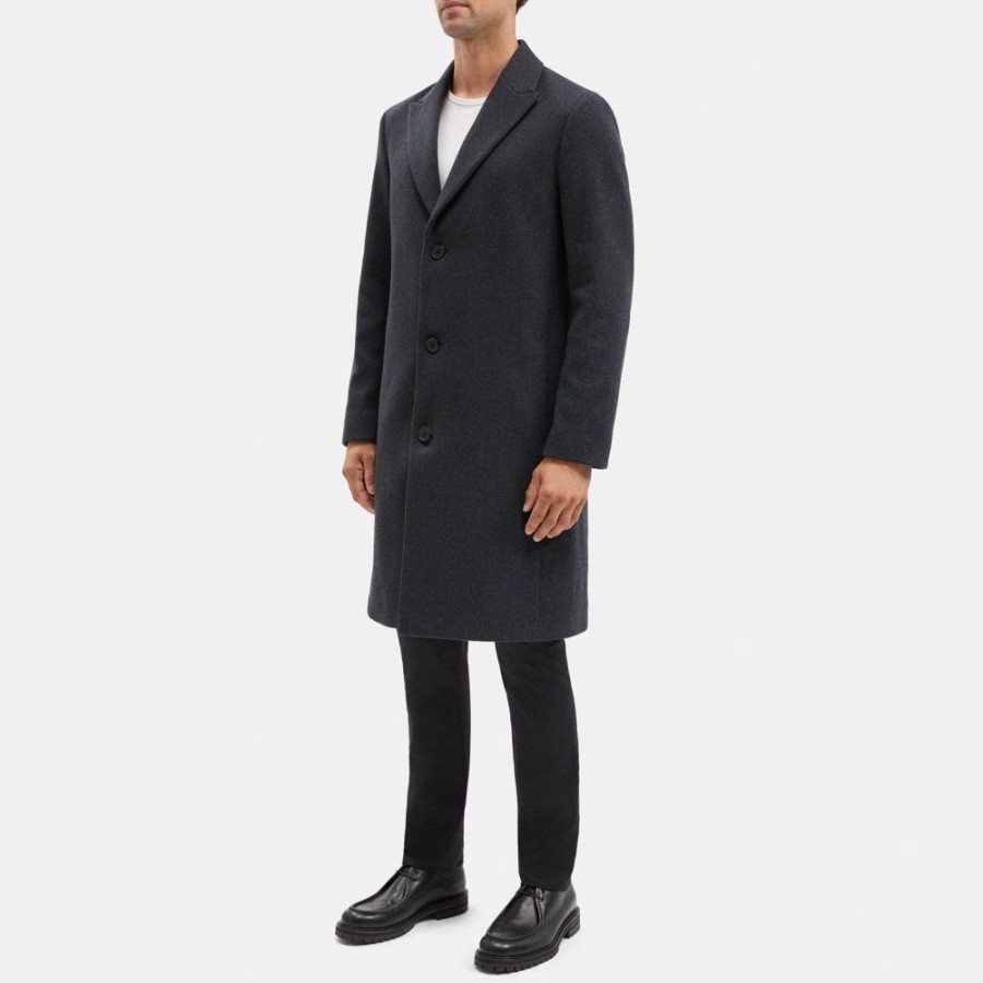 Men Theory Outlet | Tailored Coat In Wool-Blend Twill Grey Melange