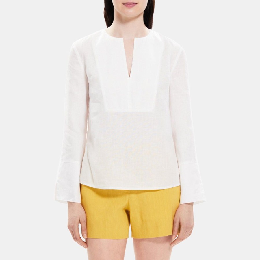 Women Theory Outlet | Popover Shirt In Linen White