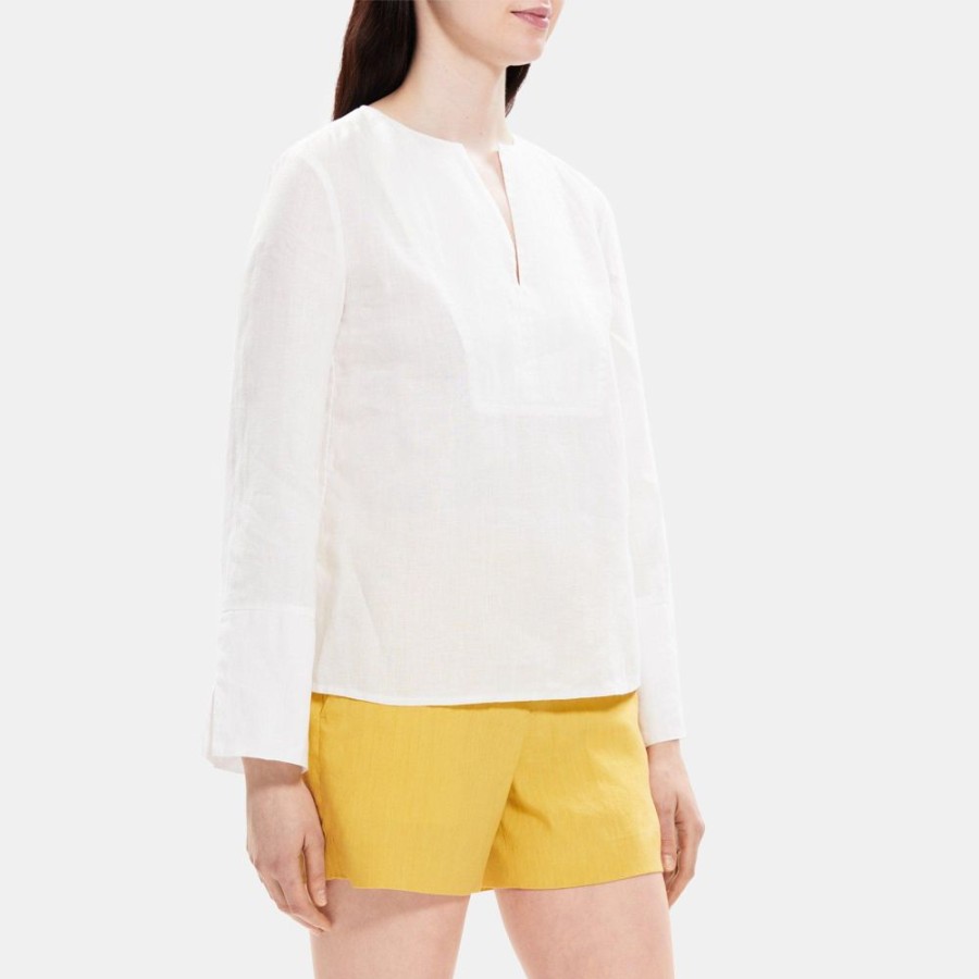 Women Theory Outlet | Popover Shirt In Linen White