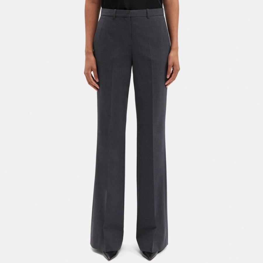 Women Theory Outlet | Flare Pant In Stretch Wool Charcoal Melange