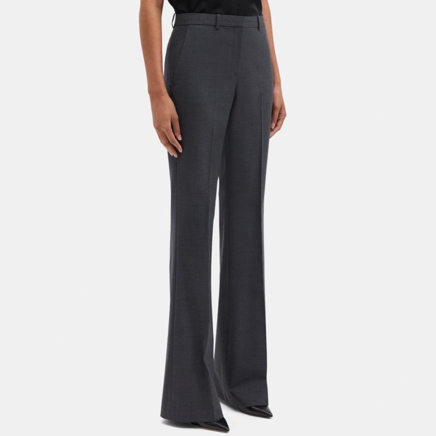 Women Theory Outlet | Flare Pant In Stretch Wool Charcoal Melange