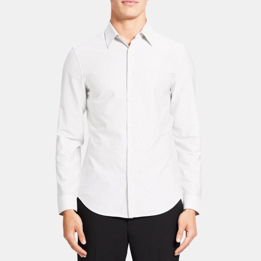 Men Theory Outlet | Tailored Shirt In Striped Structure Knit White/Pestle