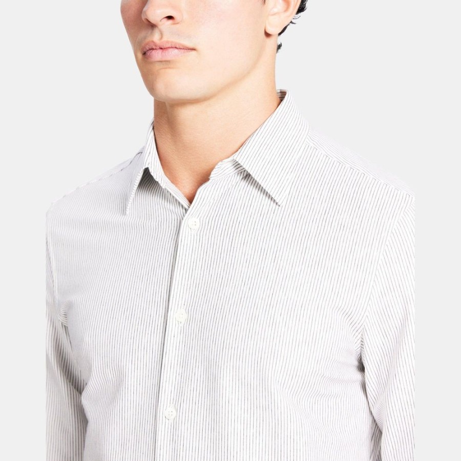 Men Theory Outlet | Tailored Shirt In Striped Structure Knit White/Pestle