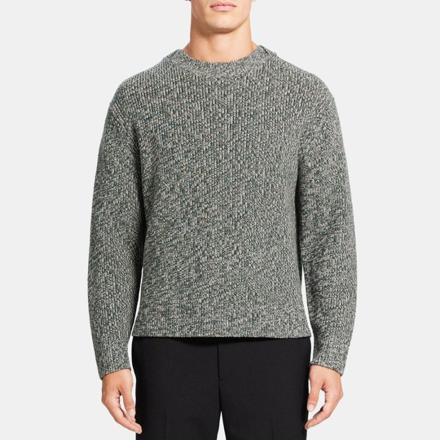 Men Theory Outlet | Crewneck Sweater In Merino Wool Stone White/Fossil/Pestle Mela