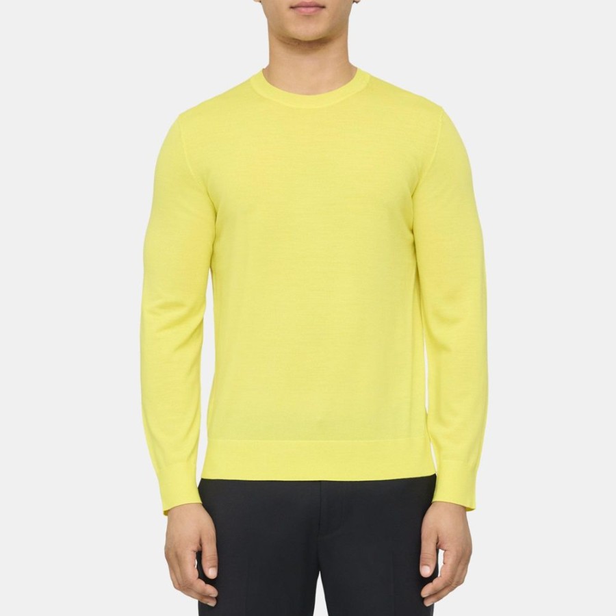 Men Theory Outlet | Crewneck Sweater In Merino Wool Cyber Yellow