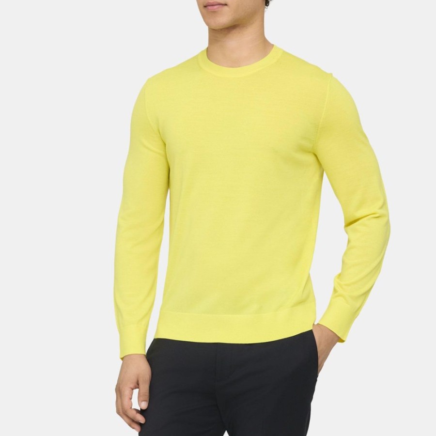 Men Theory Outlet | Crewneck Sweater In Merino Wool Cyber Yellow