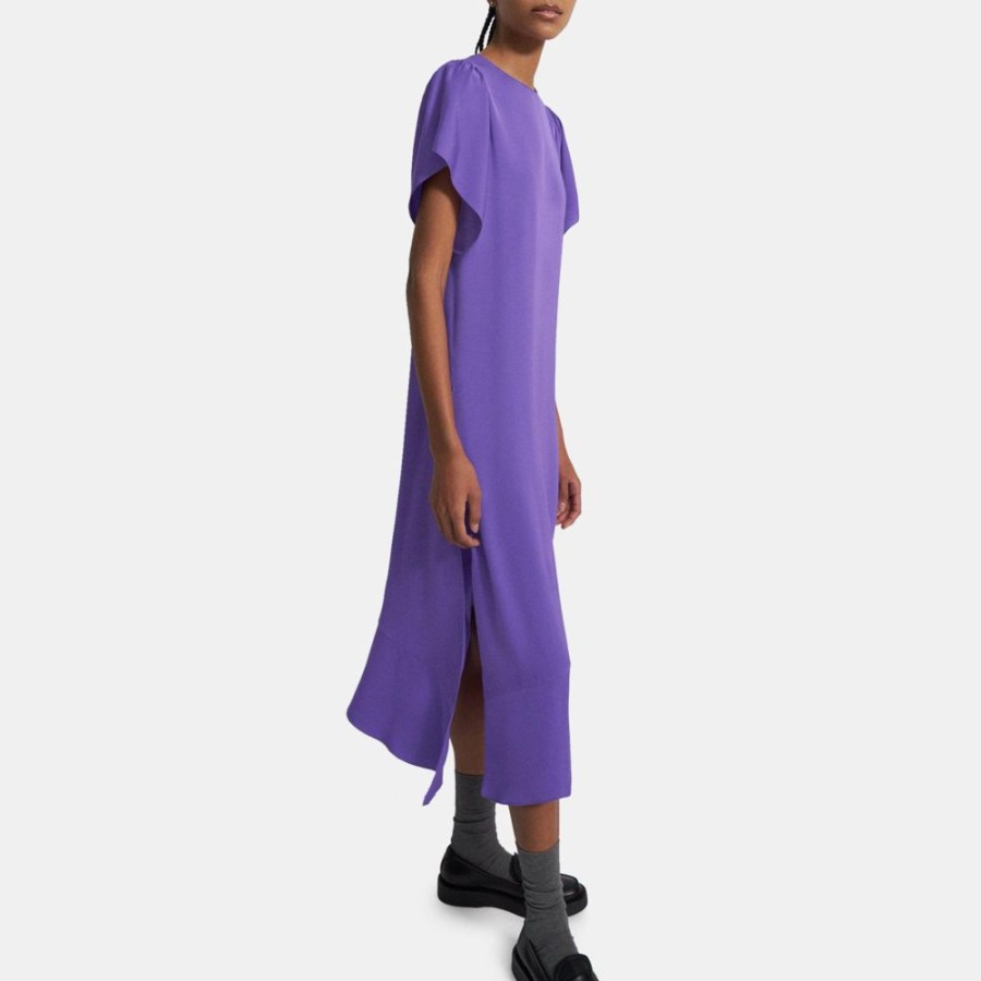 Women Theory Outlet | Asymmetrical Silk Georgette Dress Pop Purple