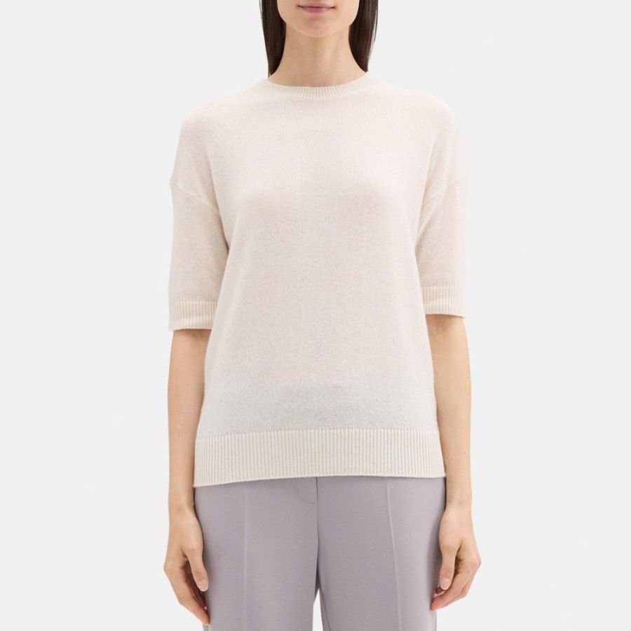 Women Theory Outlet | Short-Sleeve Sweater In Cashmere Ivory