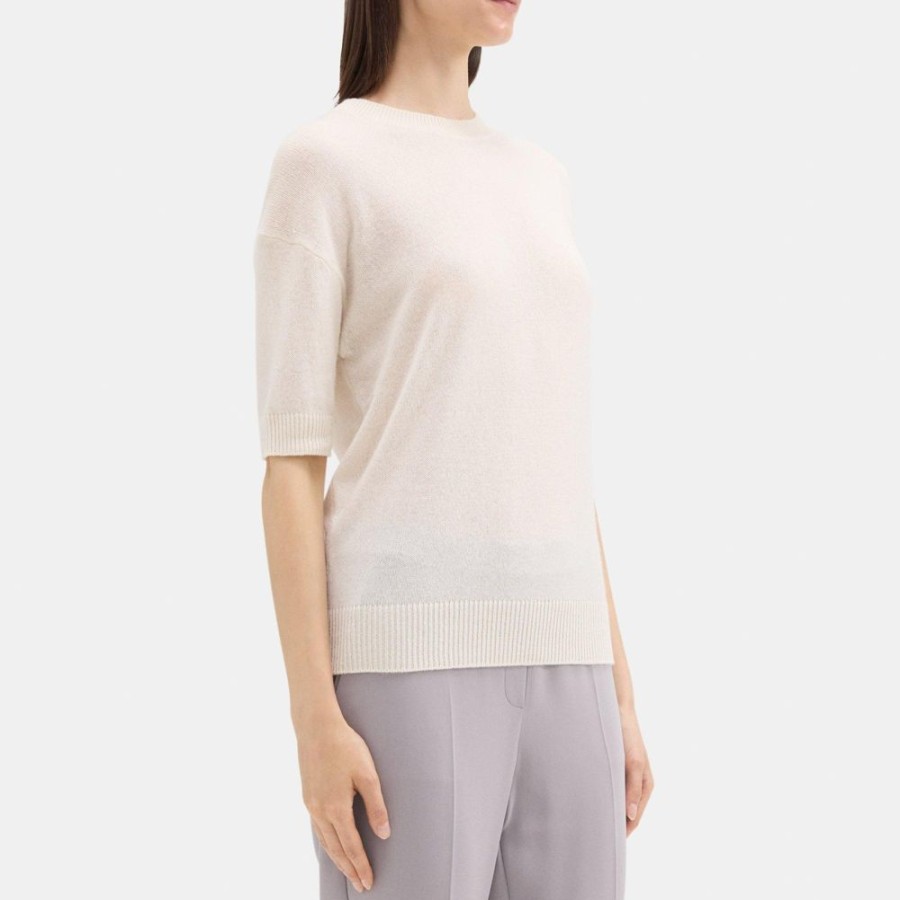 Women Theory Outlet | Short-Sleeve Sweater In Cashmere Ivory