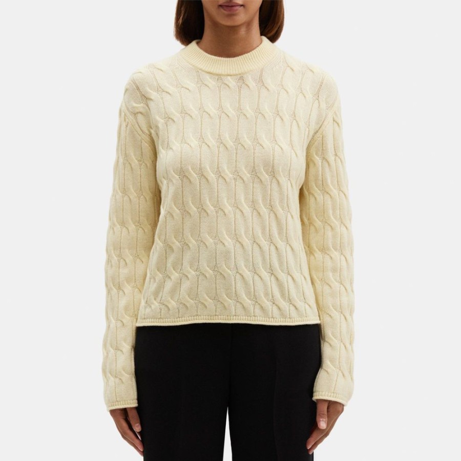 Women Theory Outlet | Cable Knit Sweater In Wool-Cashmere Butter Yellow