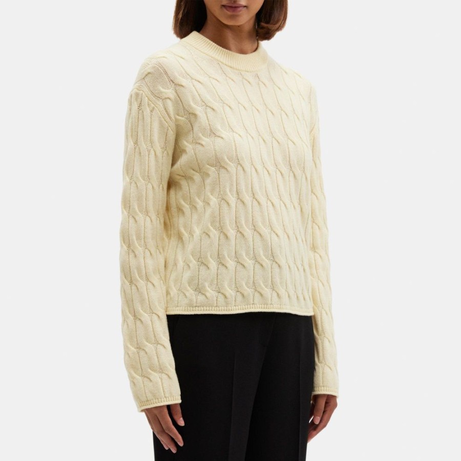 Women Theory Outlet | Cable Knit Sweater In Wool-Cashmere Butter Yellow