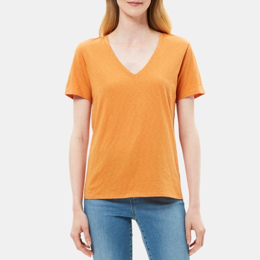 Women Theory Outlet | V-Neck Tee In Slub Cotton Canyon