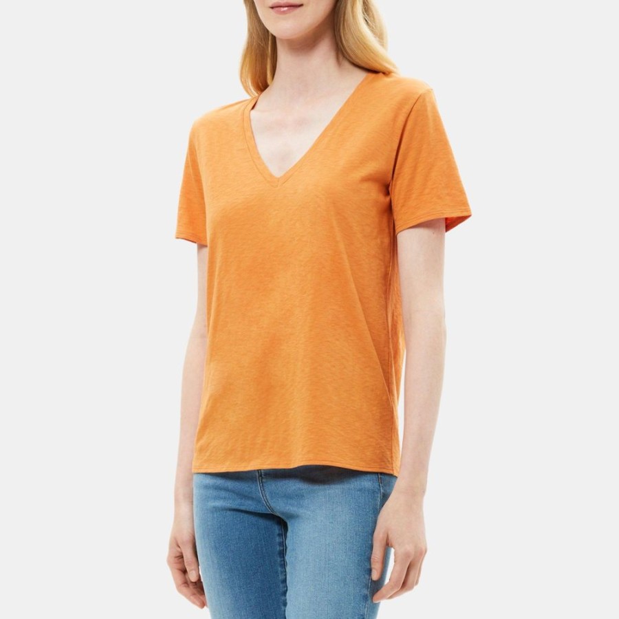 Women Theory Outlet | V-Neck Tee In Slub Cotton Canyon