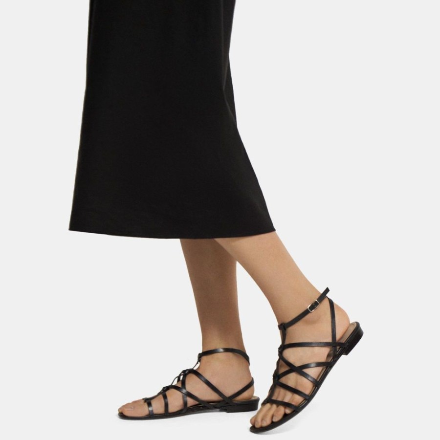 Women Theory Outlet | Strappy Sandal In Leather Black