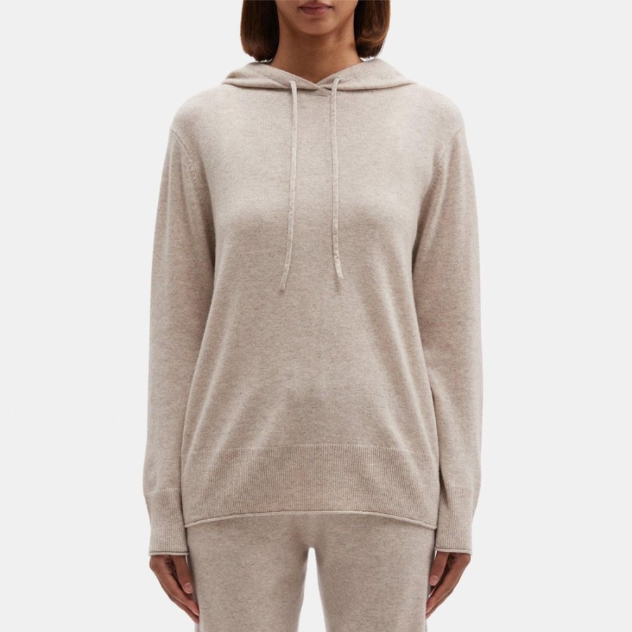 Women Theory Outlet | Slit Hoodie In Wool-Cashmere Light Oat