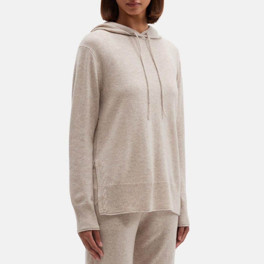 Women Theory Outlet | Slit Hoodie In Wool-Cashmere Light Oat