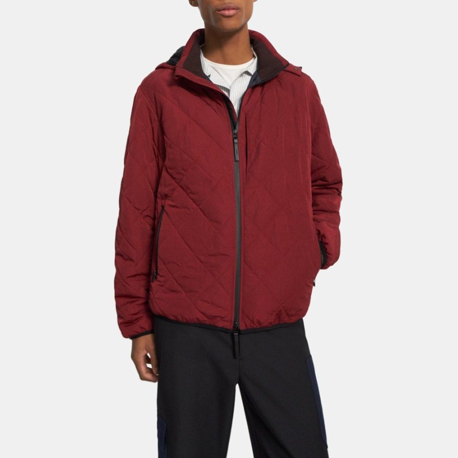 Men Theory Outlet | Hooded Recycled Tech Nylon Jacket Cranberry