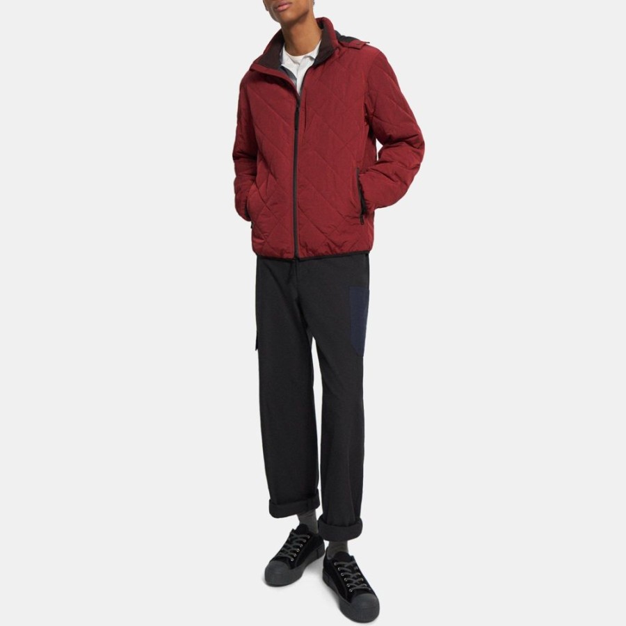 Men Theory Outlet | Hooded Recycled Tech Nylon Jacket Cranberry