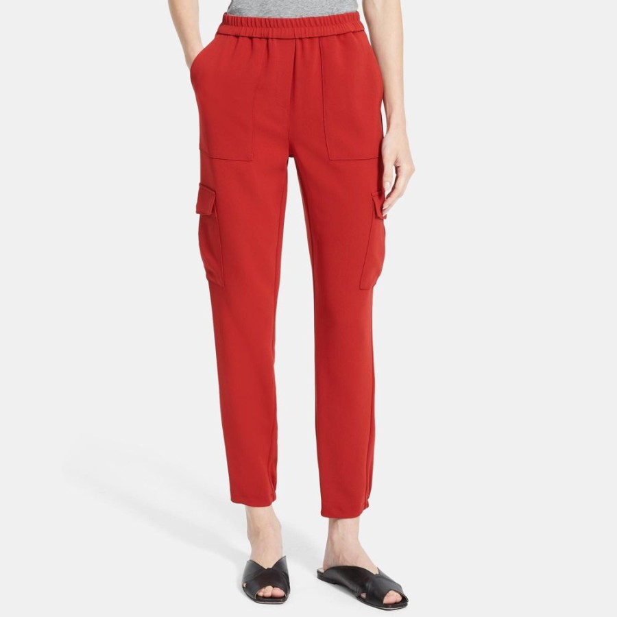 Women Theory Outlet | Cargo Jogger In Crepe Red Oak