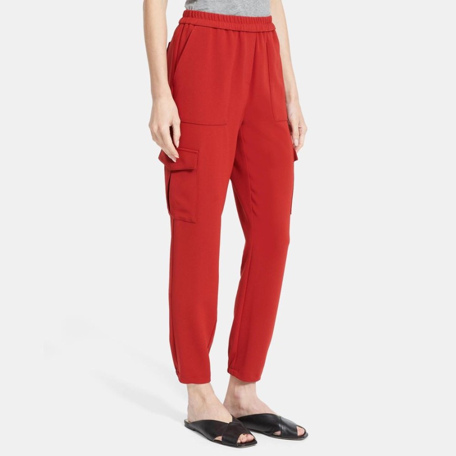 Women Theory Outlet | Cargo Jogger In Crepe Red Oak