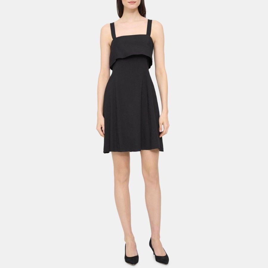 Women Theory Outlet | Draped Back Dress In Linen-Blend Black