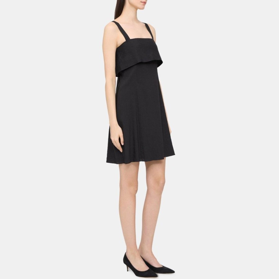 Women Theory Outlet | Draped Back Dress In Linen-Blend Black