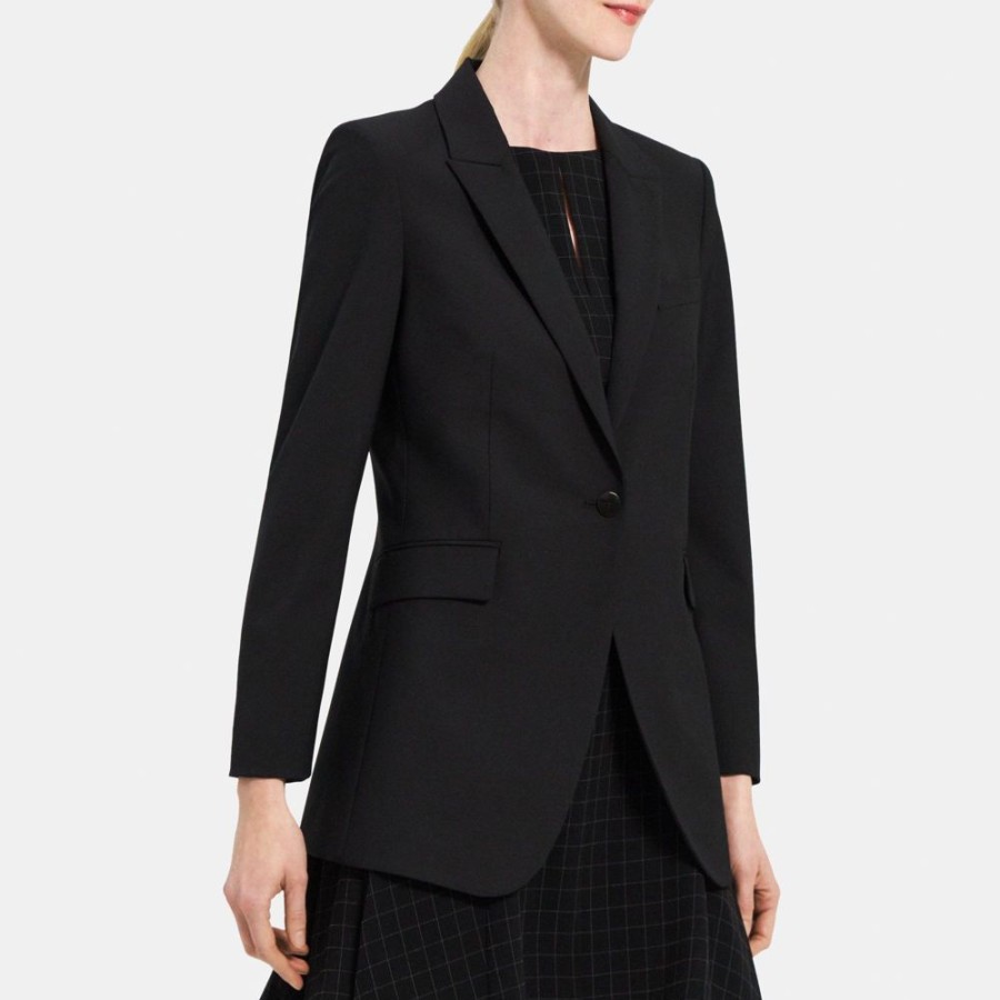 Women Theory Outlet | Single-Breasted Blazer In Stretch Wool Black