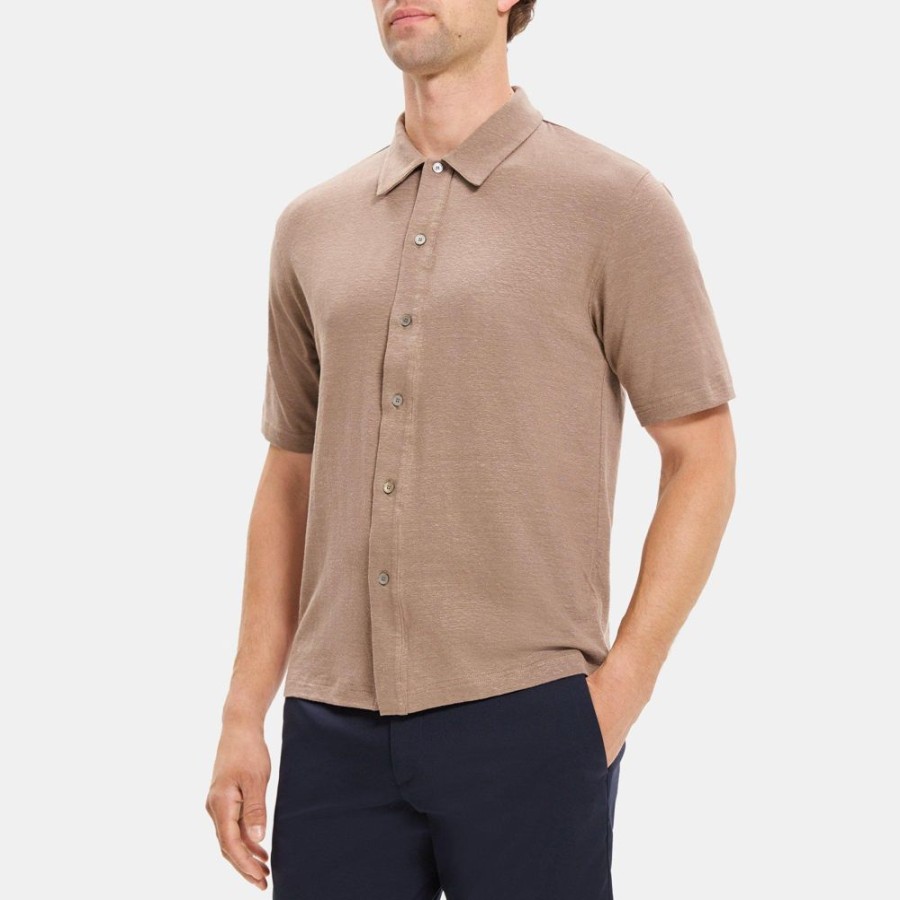 Men Theory Outlet | Short-Sleeve Polo In Linen Jersey Fossil