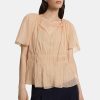 Women Theory Outlet | Tie Neck Top In Crinkled Silk Chiffon Shell