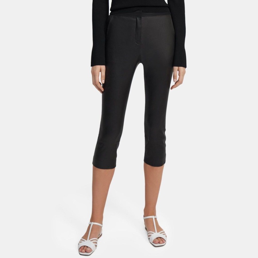 Women Theory Outlet | Easy Capri Pant In Leather Black