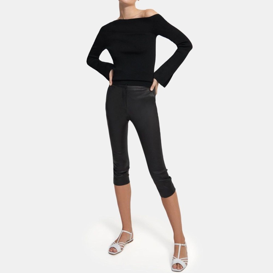 Women Theory Outlet | Easy Capri Pant In Leather Black