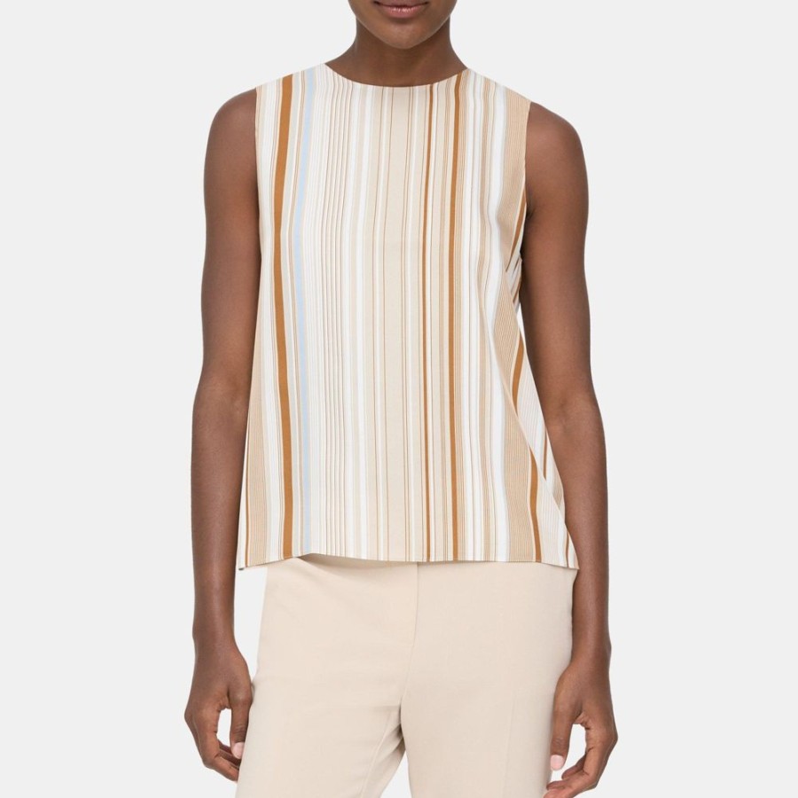 Women Theory Outlet | Straight Shell Top In Striped Twill Multi