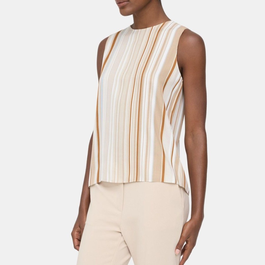 Women Theory Outlet | Straight Shell Top In Striped Twill Multi